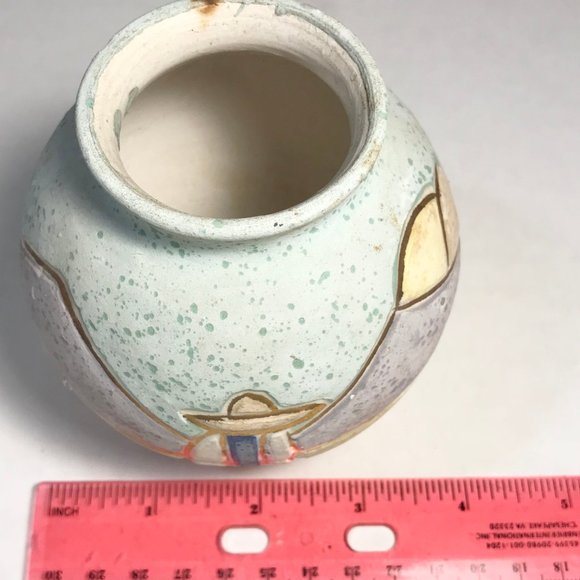 Vintage Mexican Tonala Pottery Vase Signed R. Gonza Artist Made in Mexico Pastel - Picture 12 of 14